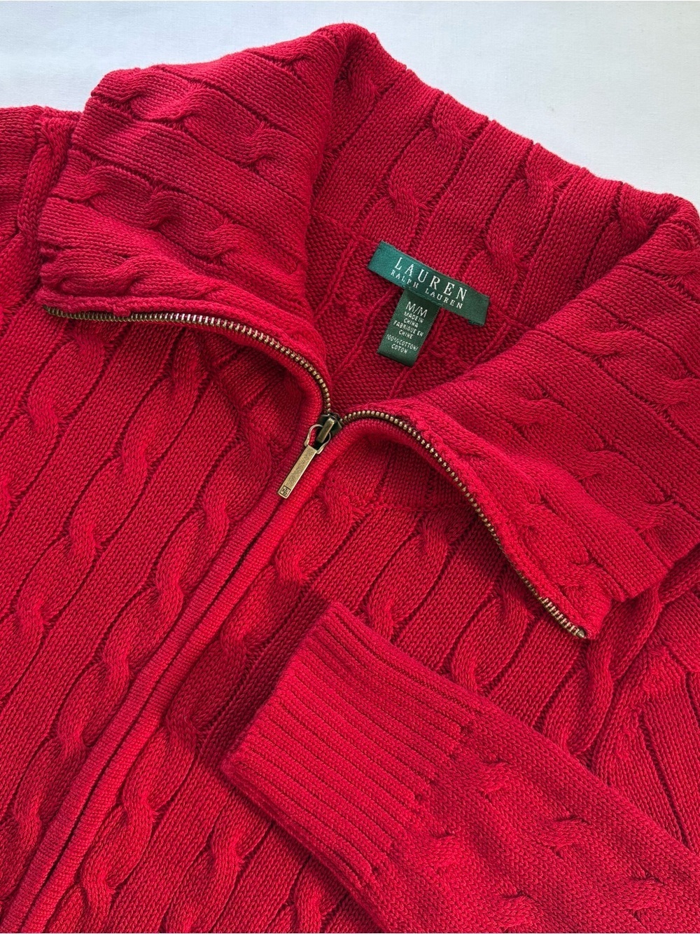 Lauren Ralph Lauren Long Cable Knit Full Zip Sweater Medium
